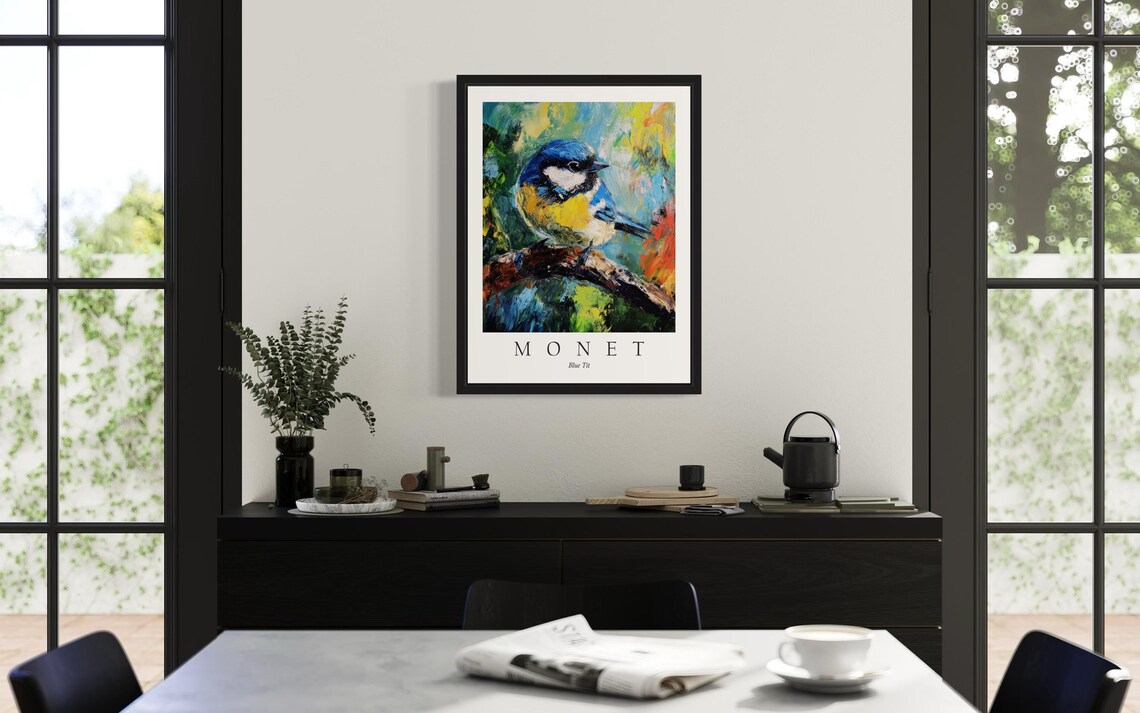 Blue Tit Bird, Monet-Inspired Wall Art Print - Image 3
