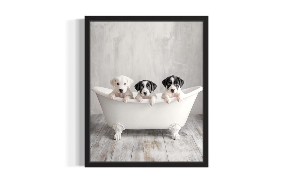 Anatolian Shepherd Puppies In A White Clawfoot Tub Bathroom Poster