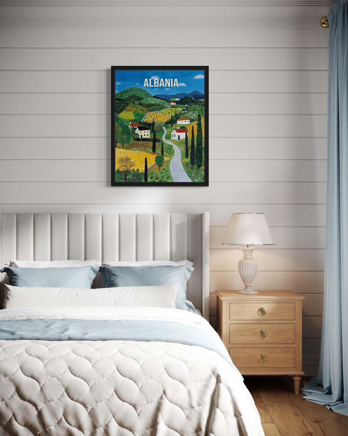 Albania Countryside Rolling Hills Naive Village Travel Art Poster - Image 4