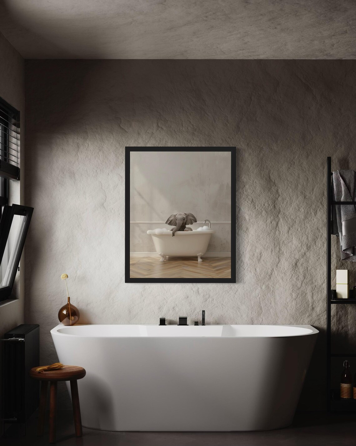 Adorable Baby Elephant Squeezed Into Vintage Clawfoot Bathtub Cute Poster - Image 3