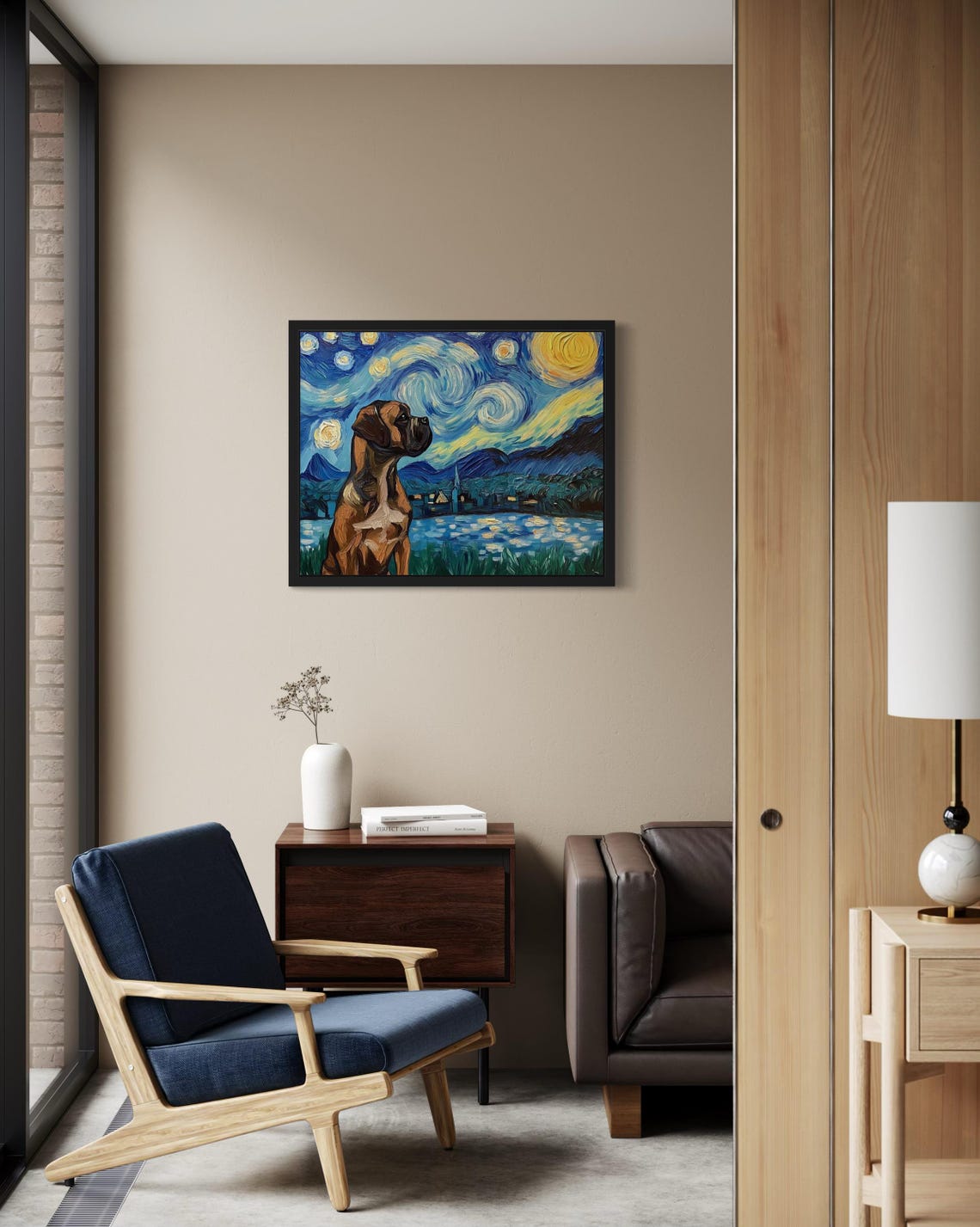 Boxer Dog Starry Night Van Gogh Style Canine Portrait Poster - Image 3