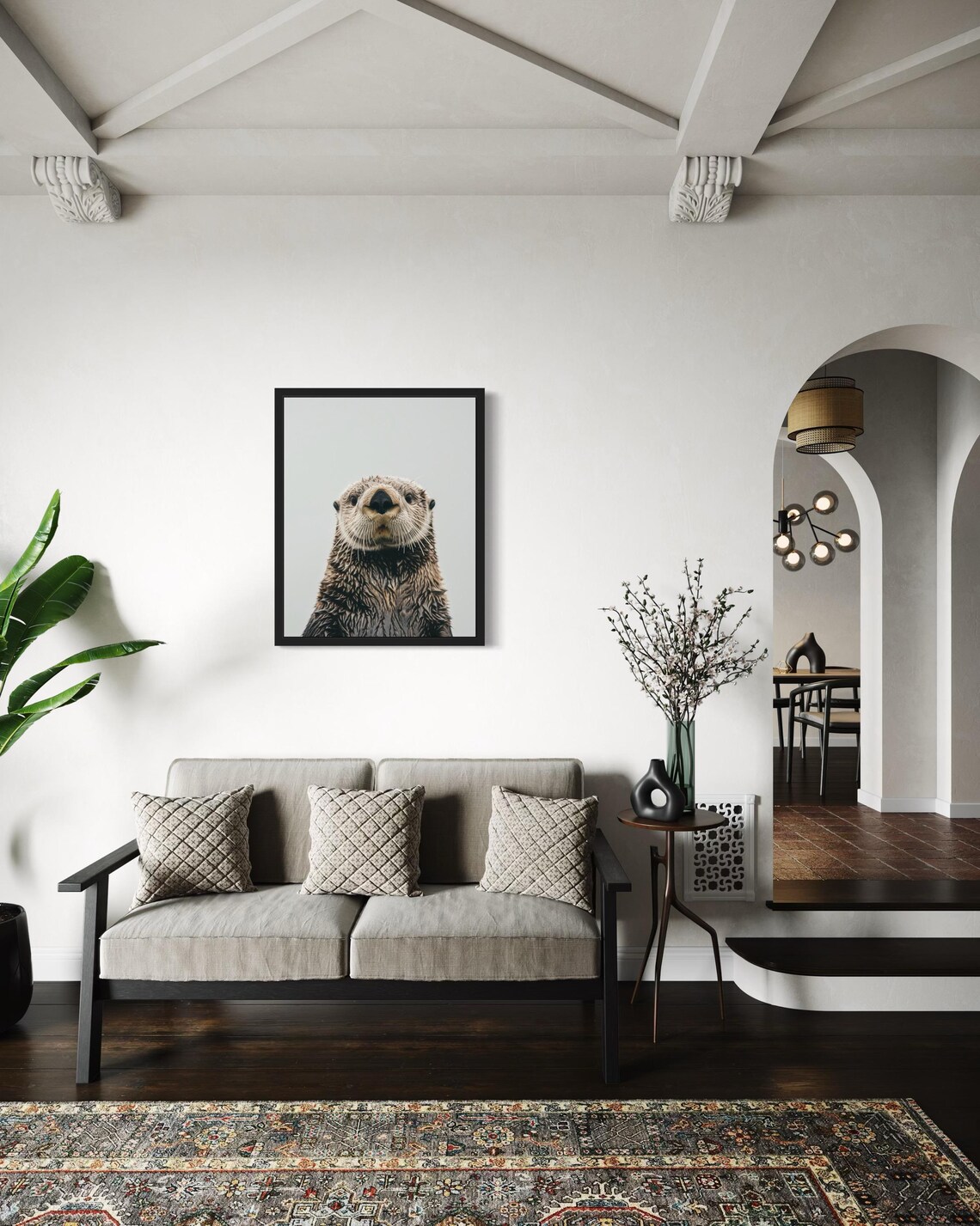 Playful Sea Otter Face Close-Up on Gray Background Photo Poster - Image 4