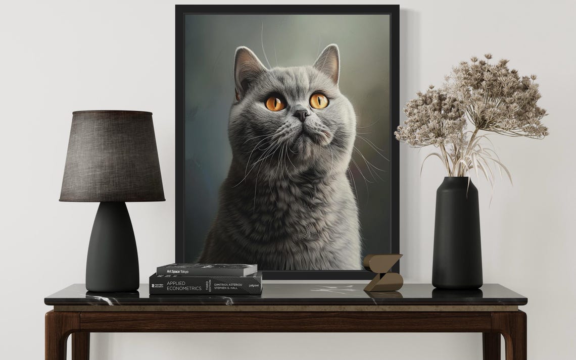 British Shorthair Cat Black and White Grey Breed Portrait Poster - Image 2