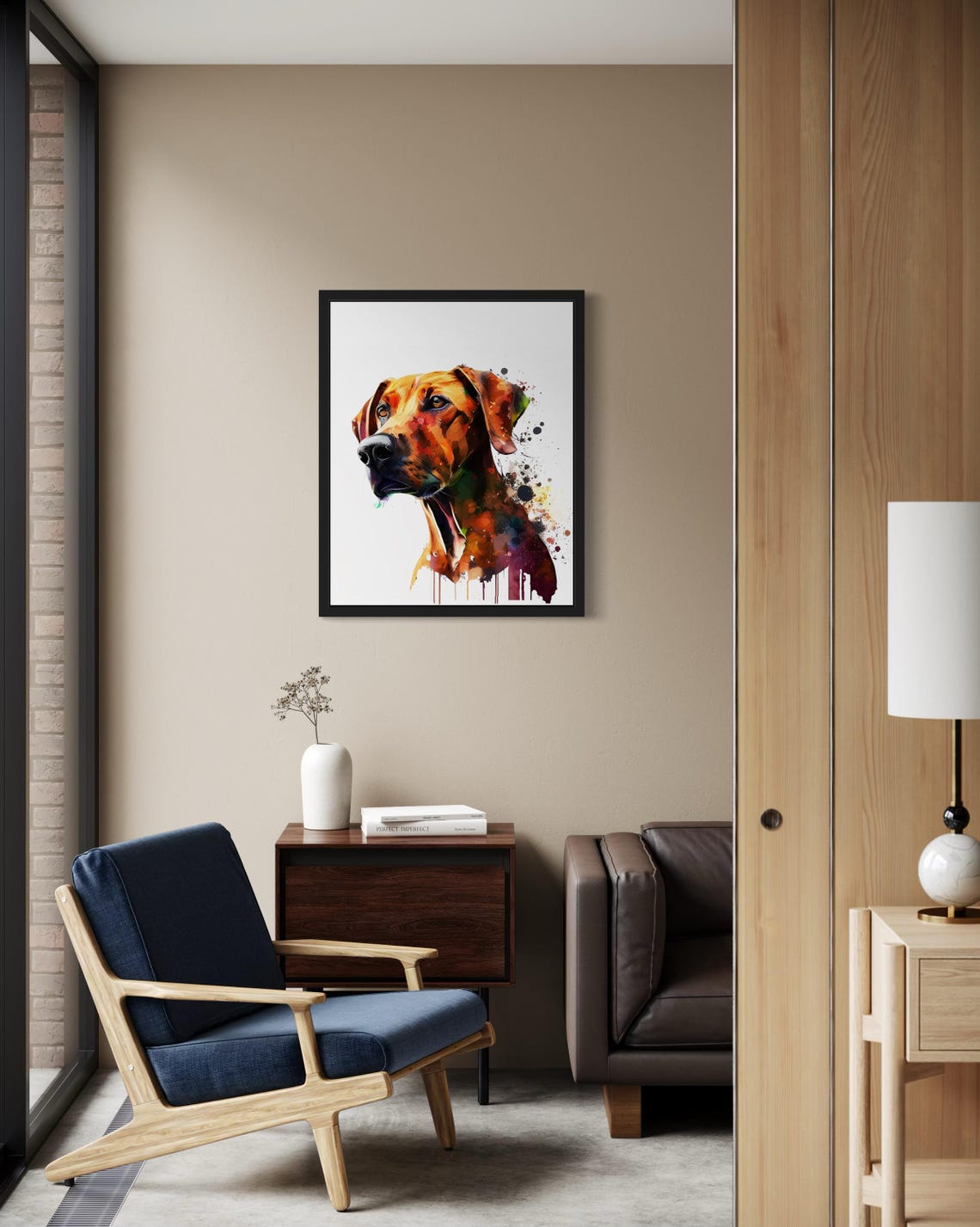 Rhodesian Ridgeback Profile Amber Watercolor Splash Portrait Poster - Image 2