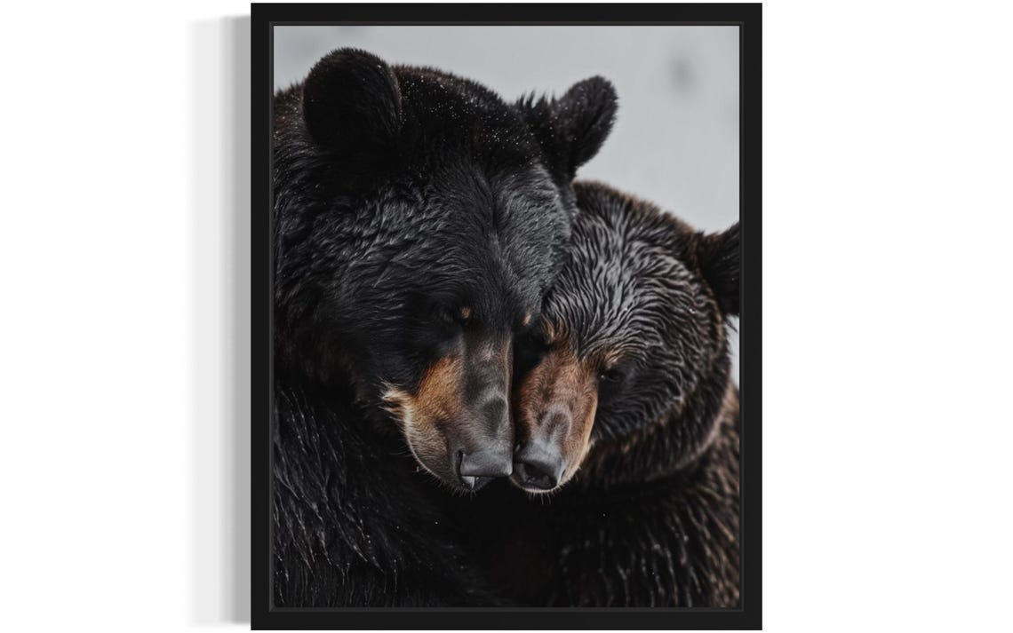 Two Bears Nuzzling Tender Moment Minimalist Wildlife Photo Poster