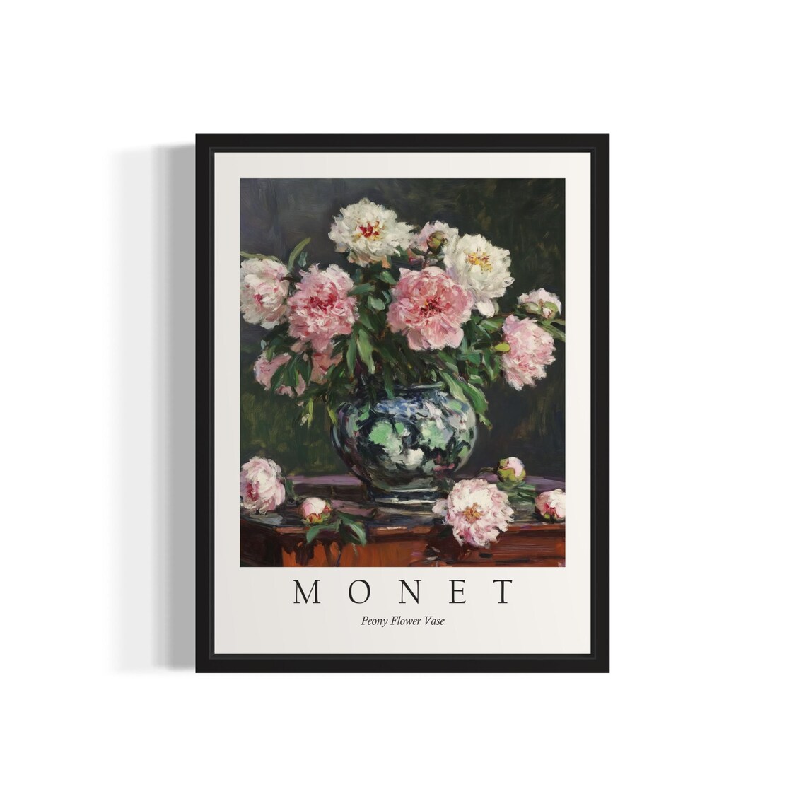 Pink and White Peonies in a Vase Monet Style Spring Flower Poster