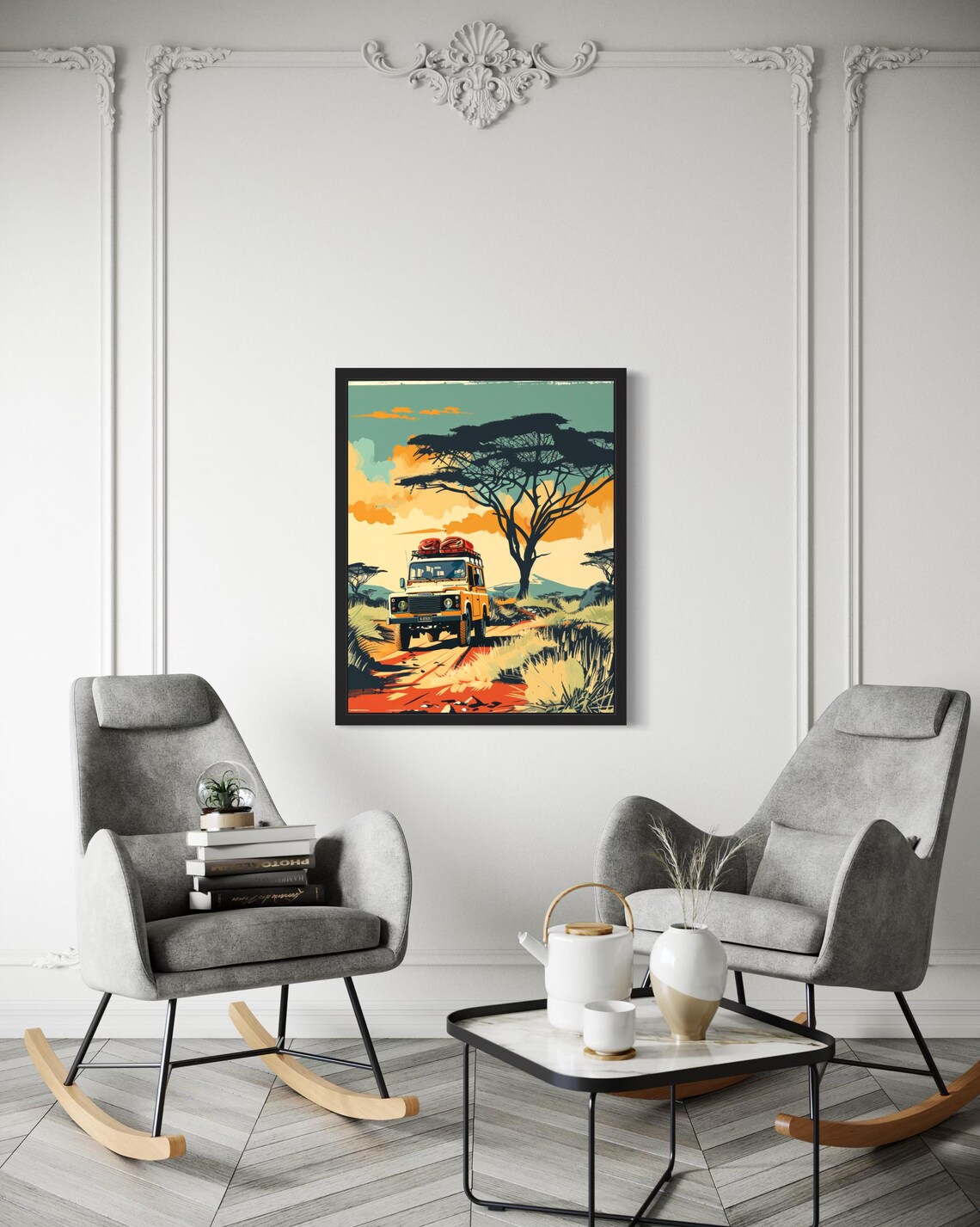 Retro Safari Land Rover 4x4 Driving African Dirt Road Poster - Image 3