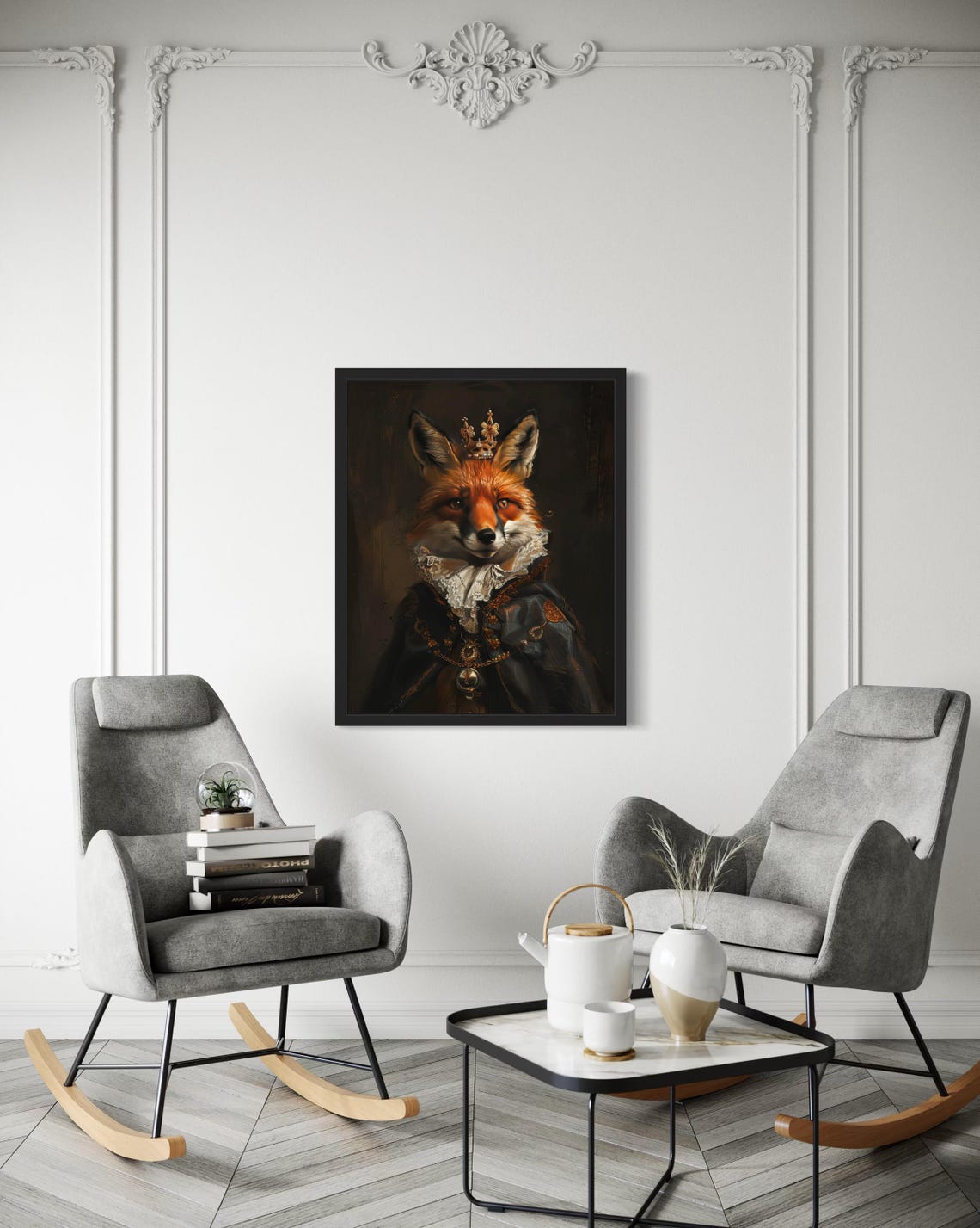 Crowned Red Fox King In Jeweled Royal Robe Gothic Portrait Poster - Image 3