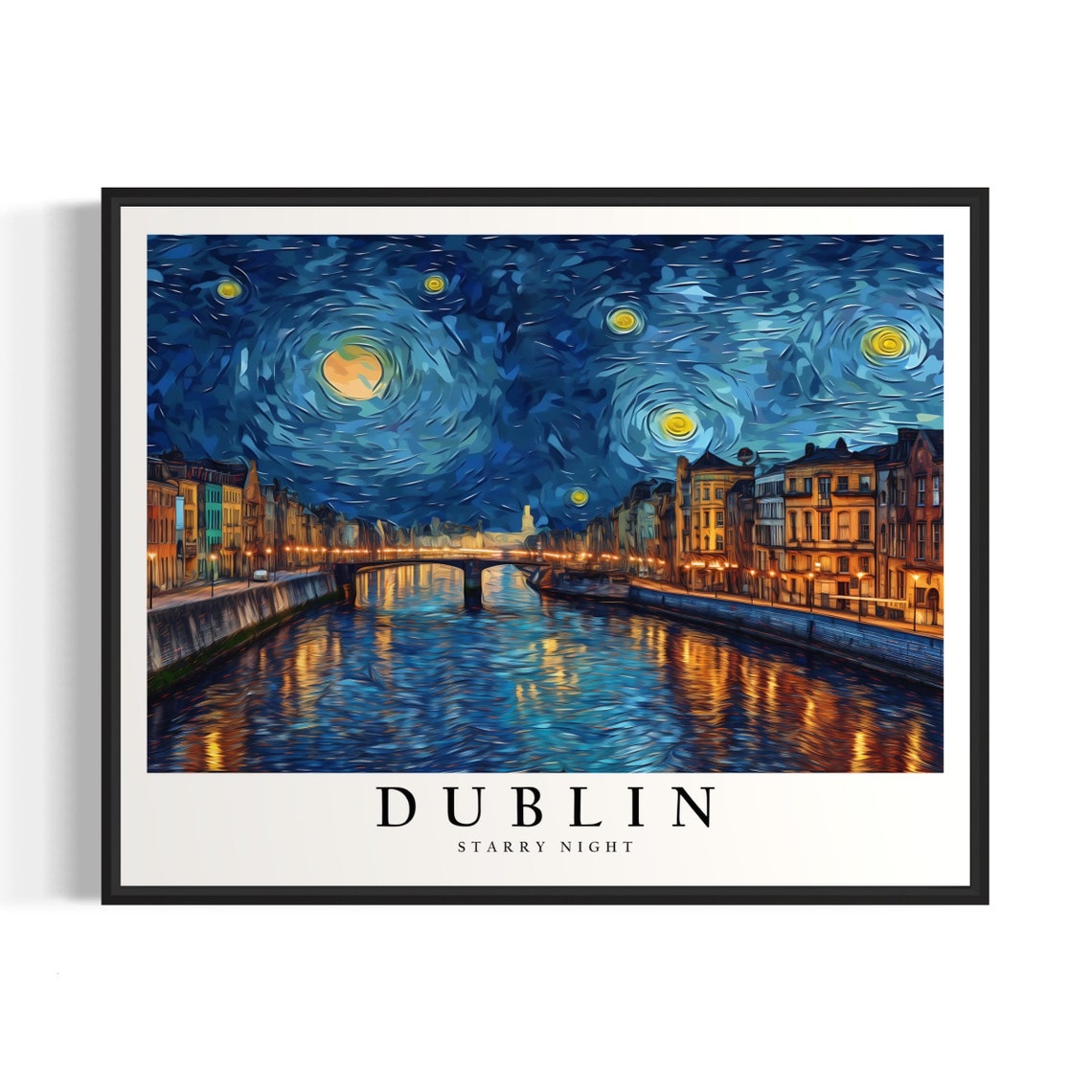 Dublin Starry Night River Van Gogh Style Cityscape Art Poster