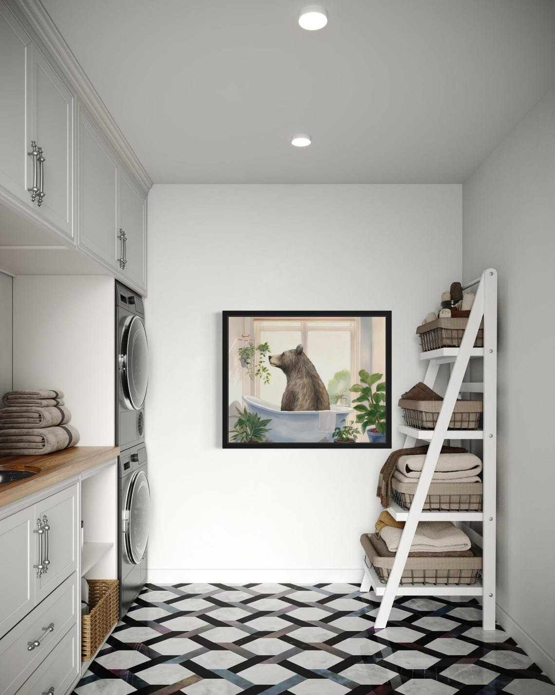 Brown Bear Relaxing In Clawfoot Bathtub Among Houseplants Poster - Image 2
