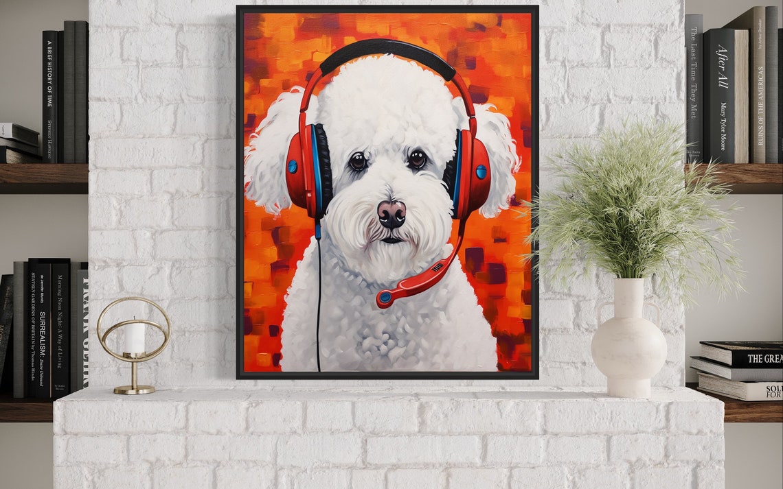 Bichon Frise Dog Wearing Red Headset Pop Art Music Studio Poster - Image 4