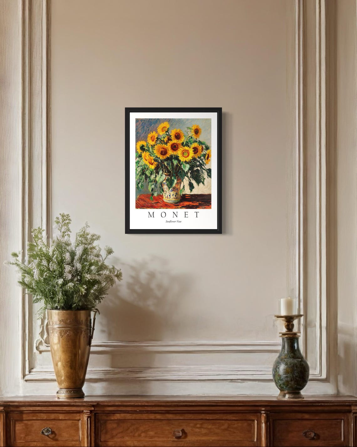 Sunflower Vase Bright Yellow Blooms Rustic Table Monet Art Poster - Image 2
