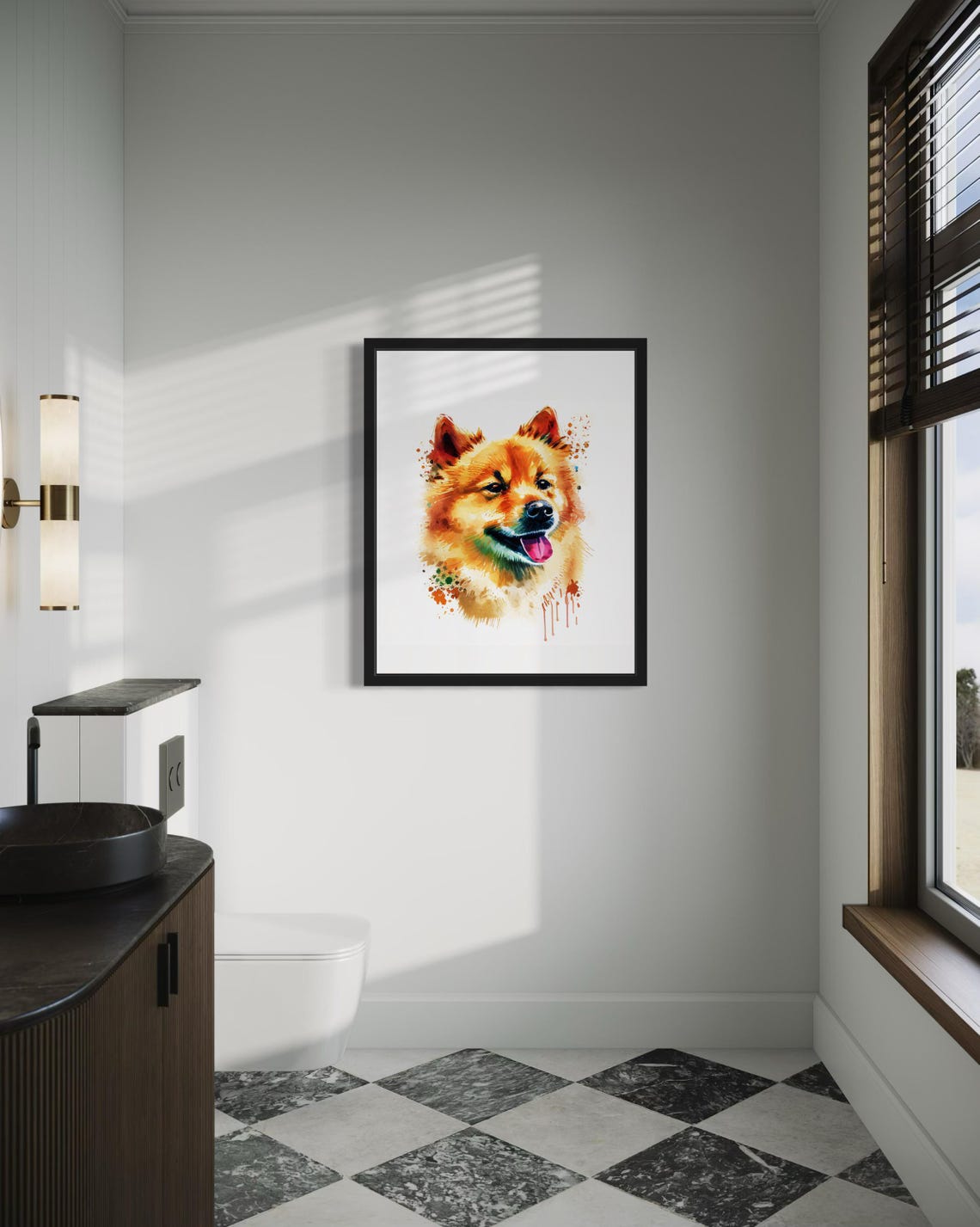 Finnish Spitz Watercolor Portrait Golden Splash Ink Art Poster - Image 4