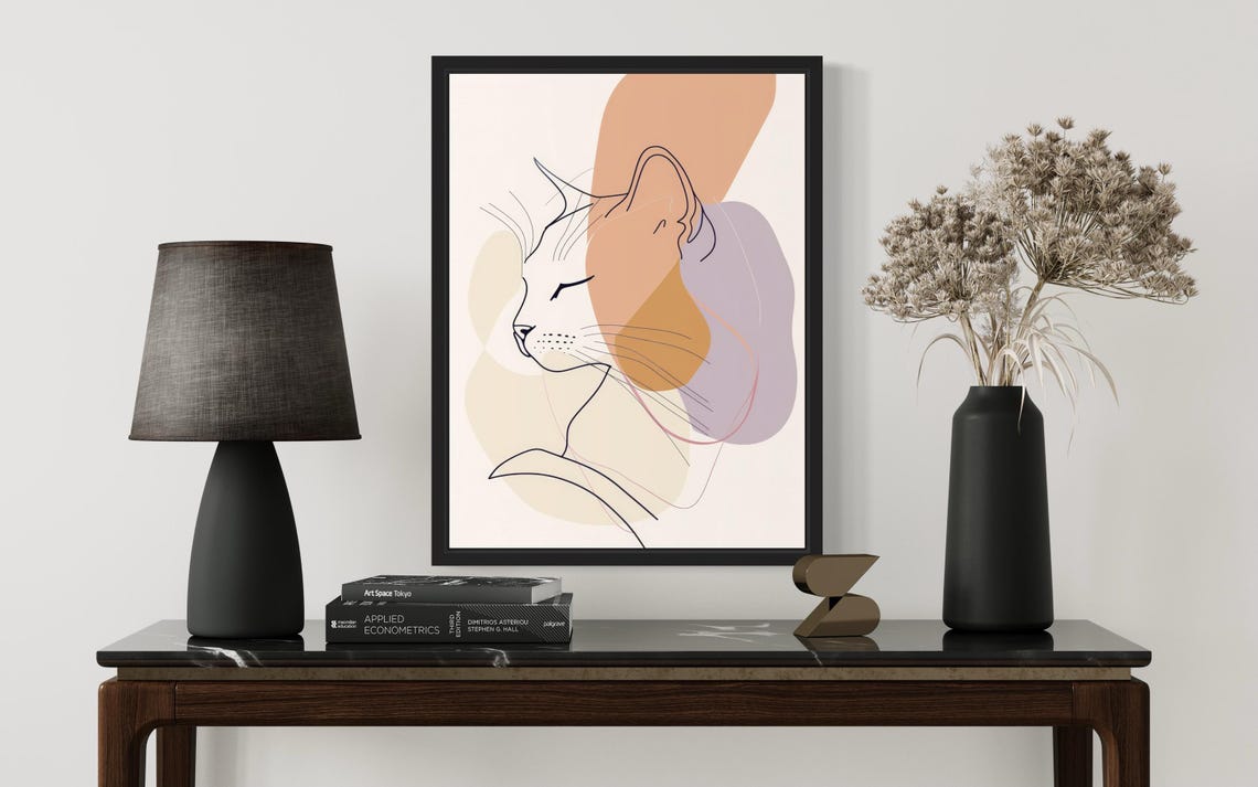 Modern Line Art Cat Profile Minimalist Abstract Beige Home Poster - Image 3