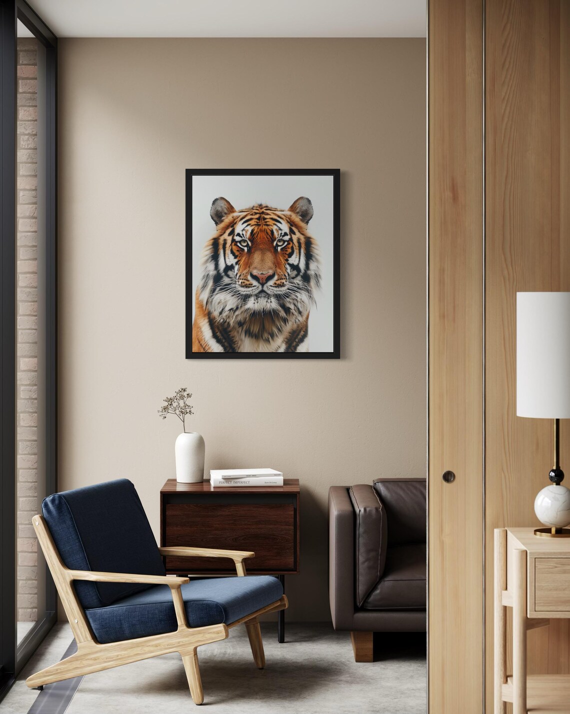 Majestic Tiger Portrait in Styled Room Wildlife Photo Poster - Image 4
