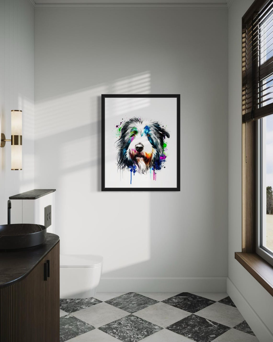 Bearded Collie Dog Neon Splash Watercolor Portrait Art Poster - Image 4