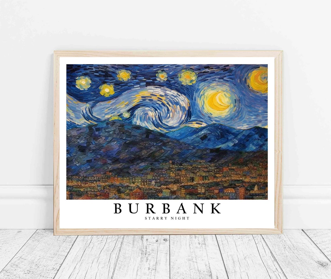 Burbank Starry Night City Lights Dark Mountain Ridge Night Poster - Image 3