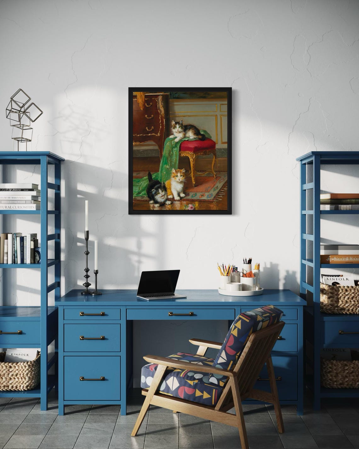 Three Playful Kittens In Elegant Vintage Interior Oil Painting Poster - Image 2