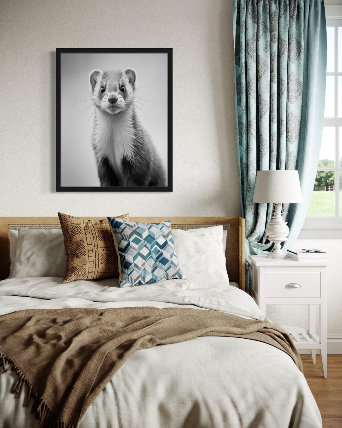 Ferret Portrait Looking At Camera Black And White Photo Poster - Image 4