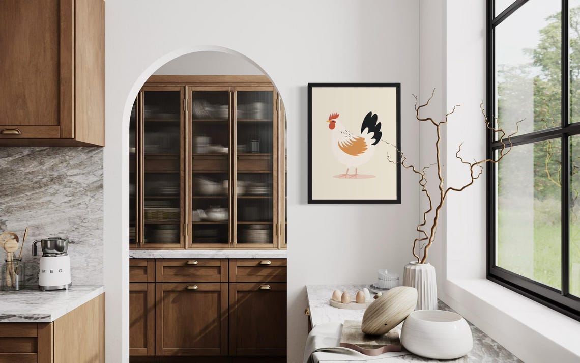 Minimalist Terracotta Rooster Illustration Farmhouse Kitchen Poster - Image 4