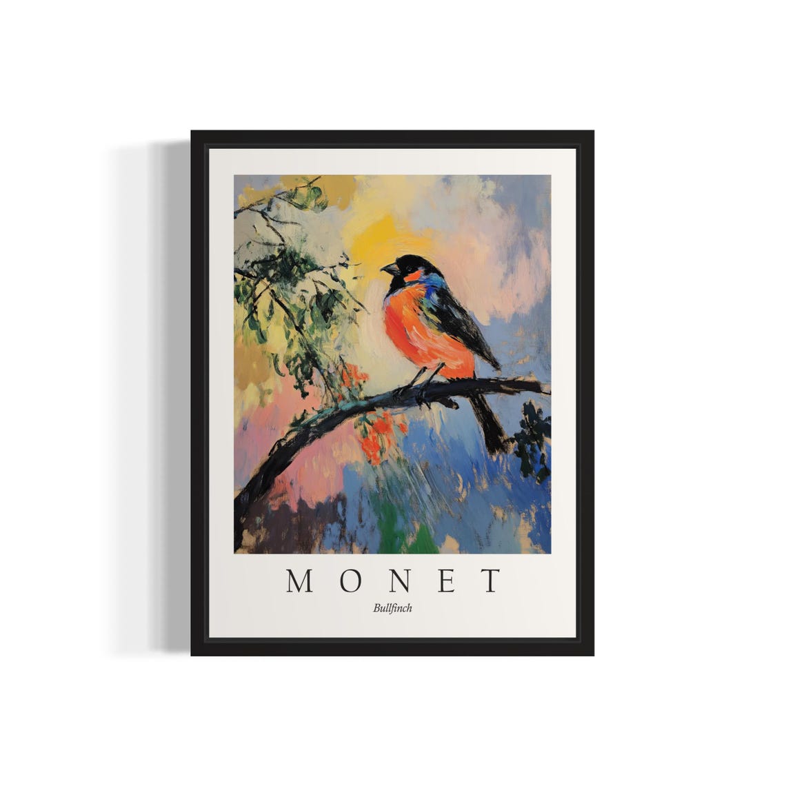 Bullfinch with Red Breast in Monet Style Impressionist Poster
