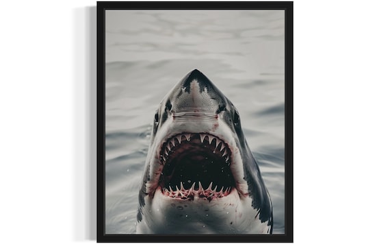 Great White Shark with Open Jaws Dramatic Wildlife Photo Poster
