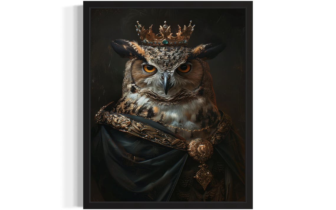 Owl King Vampire Crowned Golden Dark Gothic Portrait Travel Poster