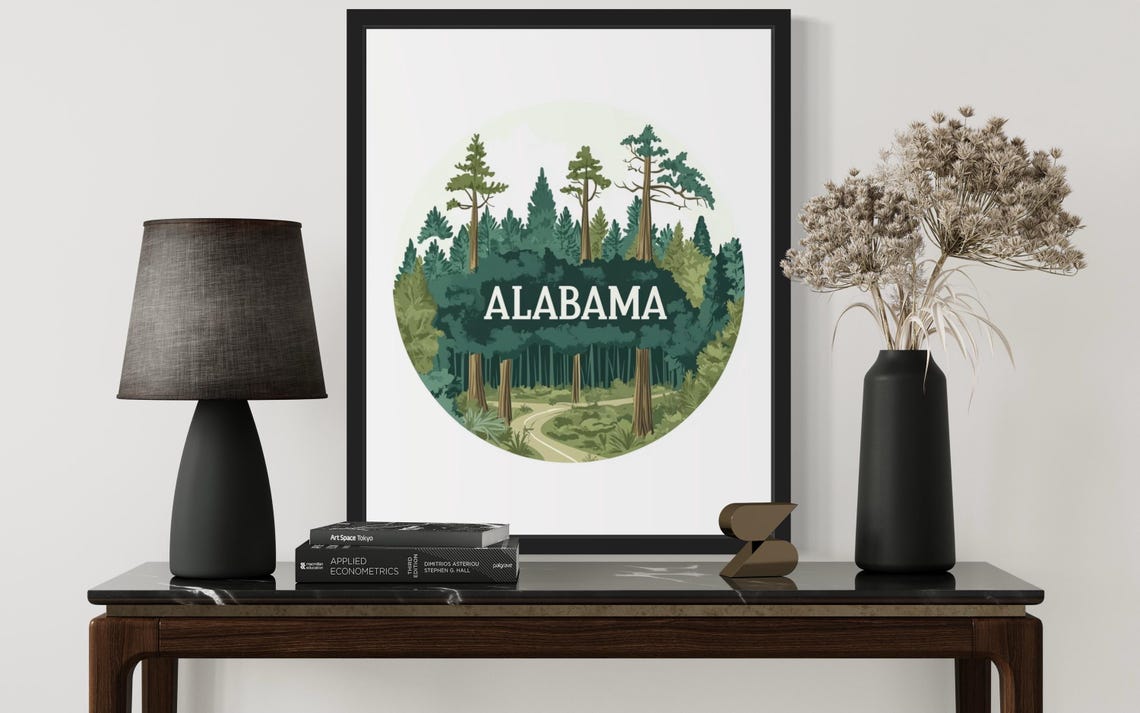 Alabama Towering Pine Forest Winding Path Scenic Circle Poster - Image 3