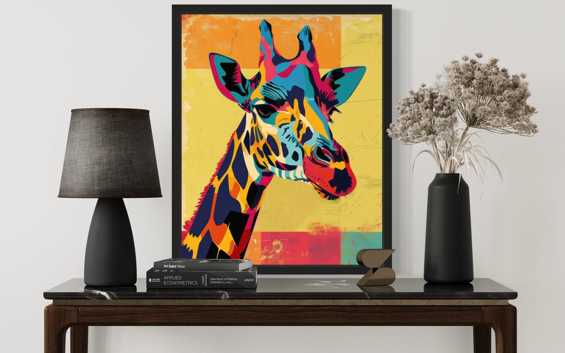 Pop Art Giraffe Portrait in Vibrant Colors Modern Wall Poster - Image 2