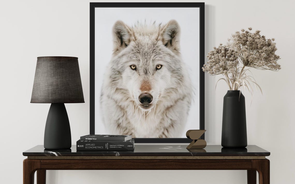 Intense Snowy White Wolf Close Up Wildlife Photography Poster - Image 2