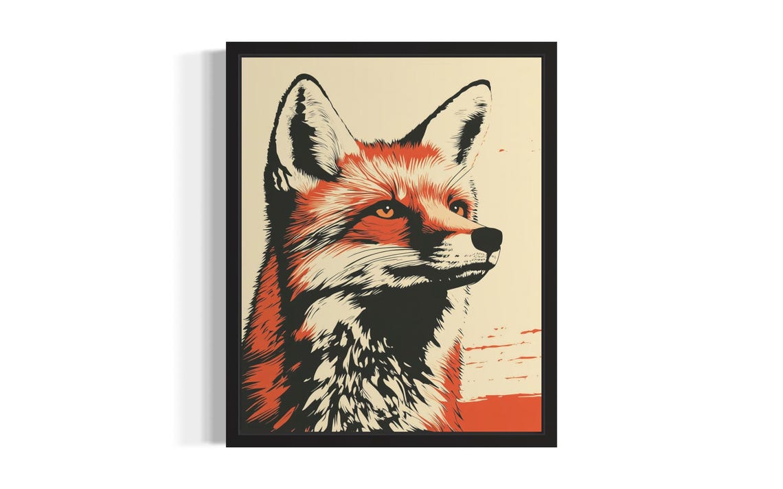 Red Fox Pop Art Portrait Retro Halftone Wildlife Decor Poster