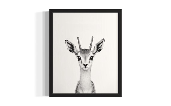 Gazelle Animal Black And White Poster Art Print Living Room Wall Original Paint Artwork Decor