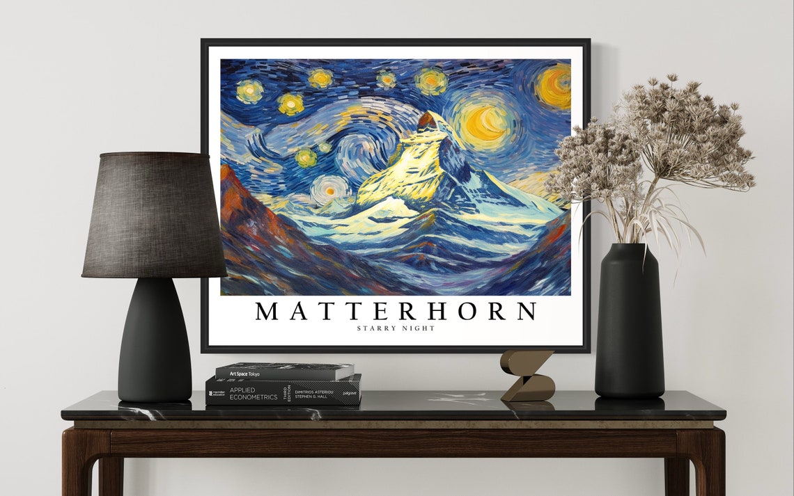 Matterhorn Starry Night Snow Peak Alpine Glow Painting Art Poster - Image 3