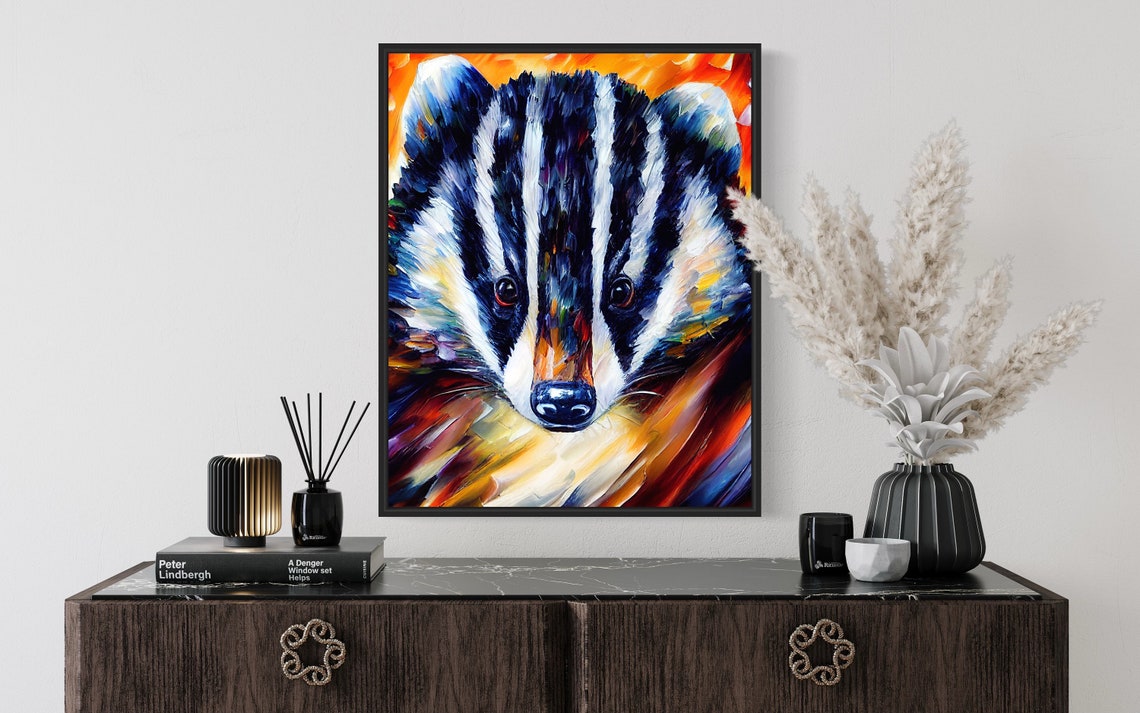 Badger Close-Up Face Portrait Bold Colorful Wildlife Art Poster
