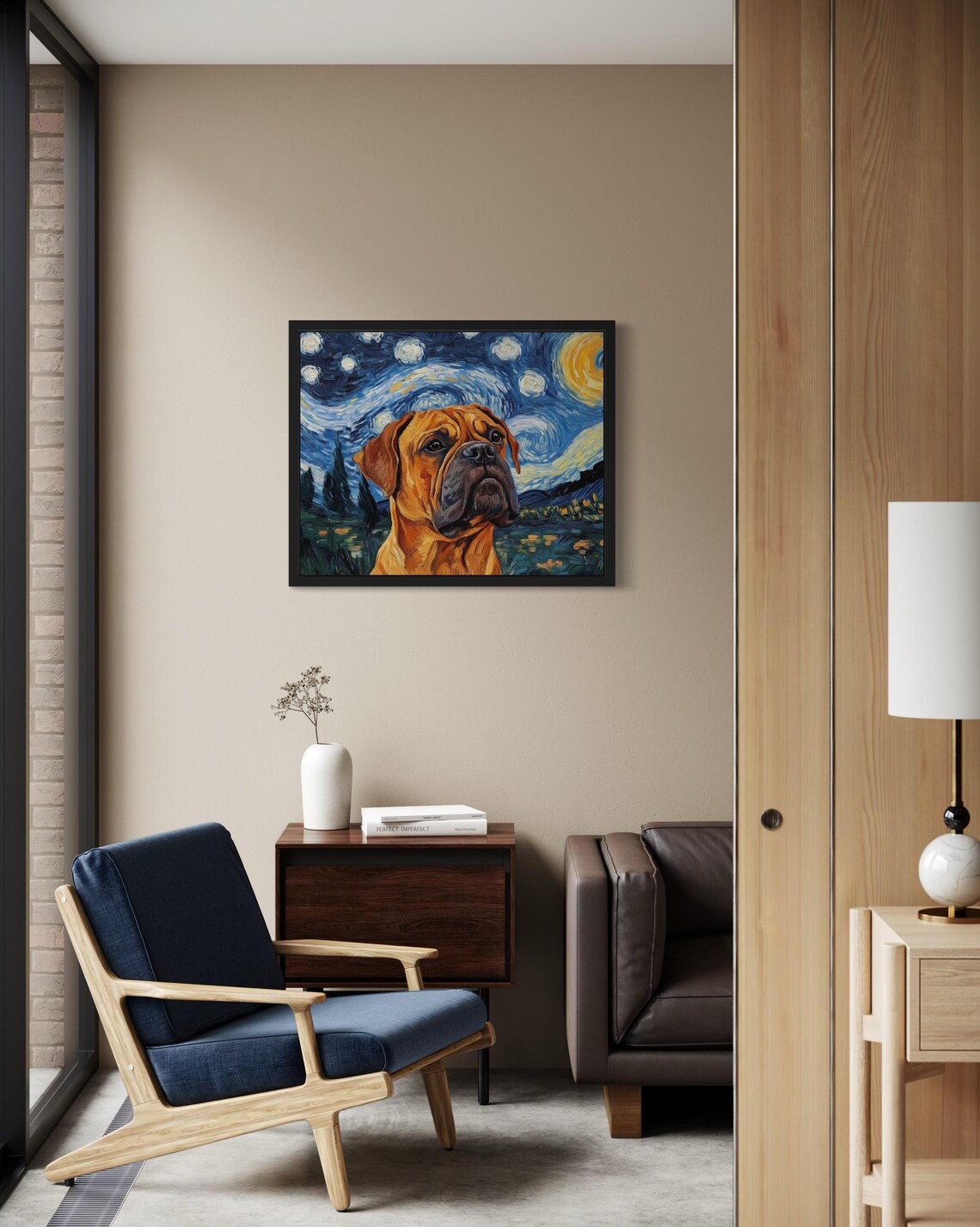 Bullmastiff Starry Night Van Gogh Style Big Dog Portrait Poster - Image 3