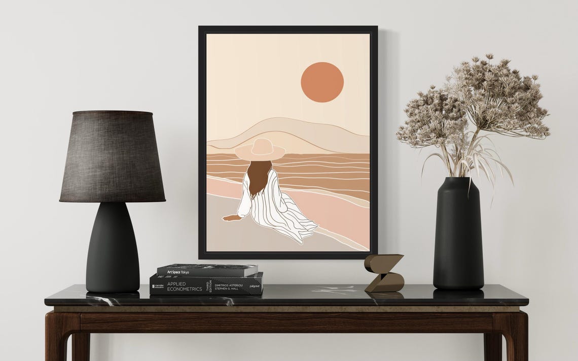 Female And Sunset Boho Art Print Wall Art Poster Original Paint Artwork Artwork Decor - Image 3