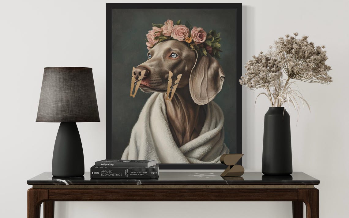 Weimaraner Flower Crown Clothespin Funny Restroom Art Poster - Image 2