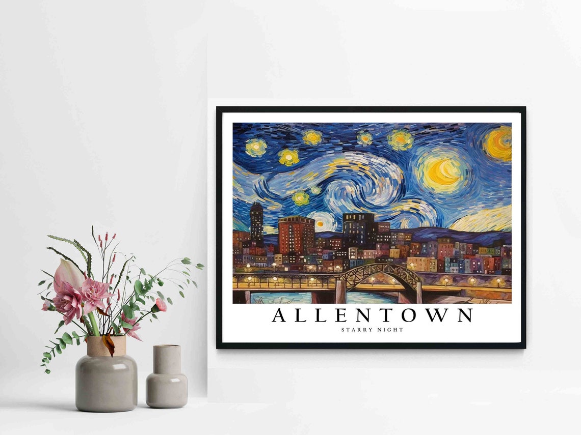 Allentown Riverside Skyline Van Gogh Starry Night City Poster - Image 2