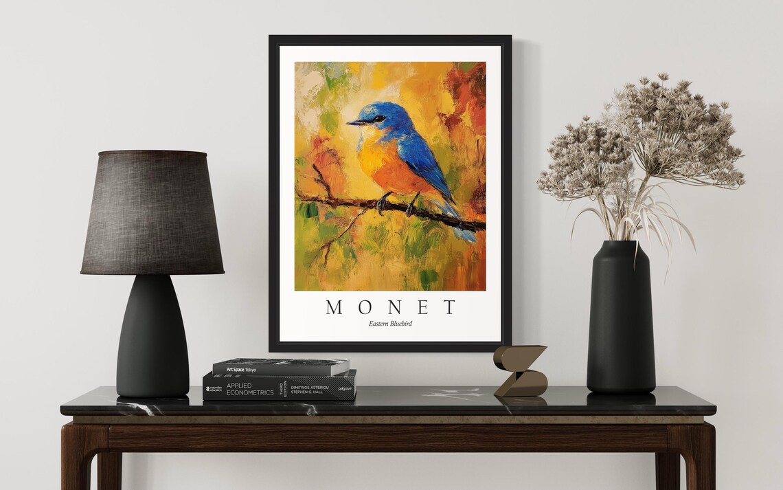 Eastern Blue Bird, Monet-Inspired Art Print - Image 3