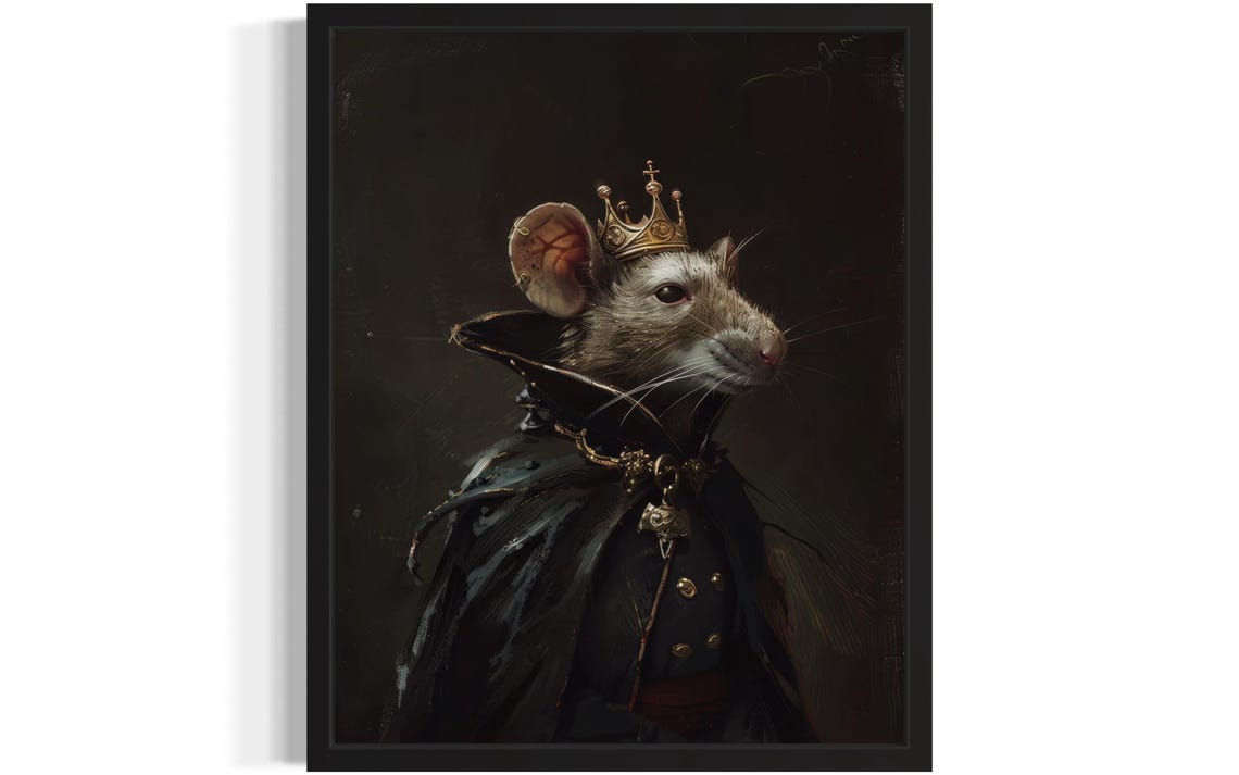 Mouse King Vampire Portrait Crown and Cape Gothic Animal Poster