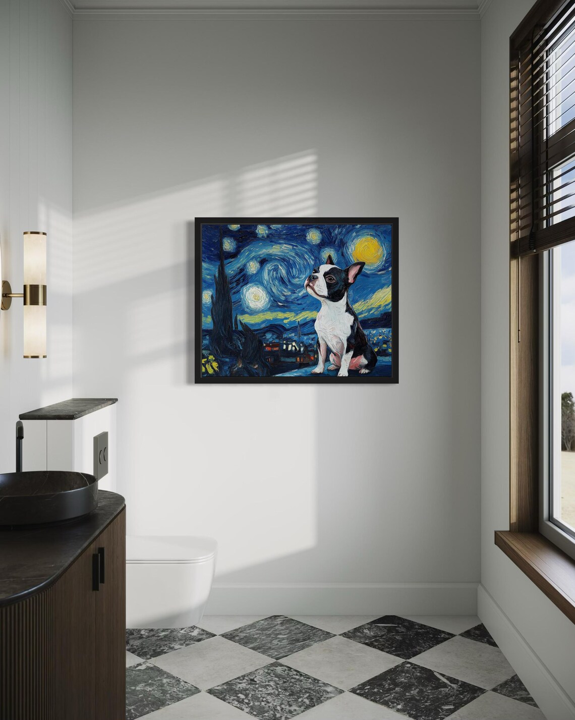 Boston Terrier Starry Night Van Gogh Style Puppy Portrait Poster - Image 3