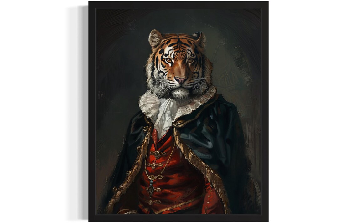 Tiger Vampire Aristocratic Gothic Portrait Oil Painting Poster
