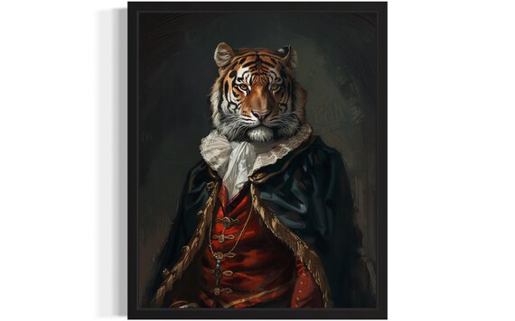 Tiger Vampire Aristocratic Gothic Portrait Oil Painting Poster