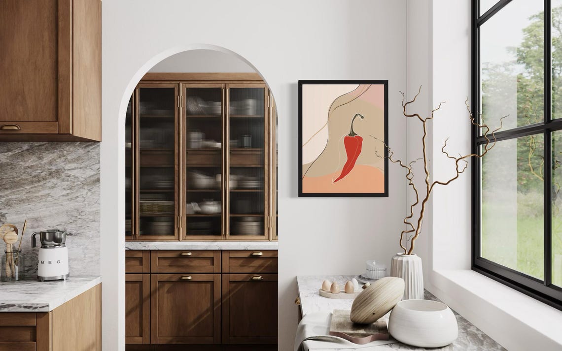 Red Chili Pepper Minimalist Abstract Botanical Kitchen Art Poster - Image 4