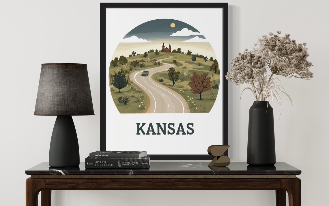 Kansas Winding Country Road Rolling Hills Church Vista Poster - Image 3