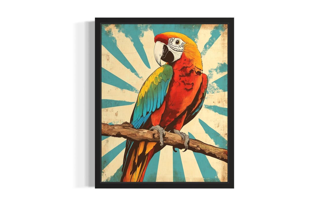Scarlet Macaw Pop Art Vintage Sunburst Tropical Parrot Poster