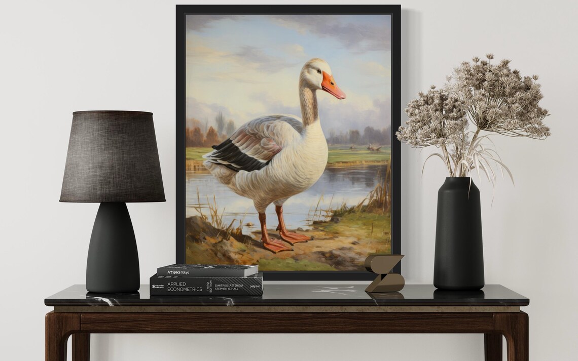 Greylag Goose Standing at the Lake Edge in Autumn Vintage Poster - Image 2
