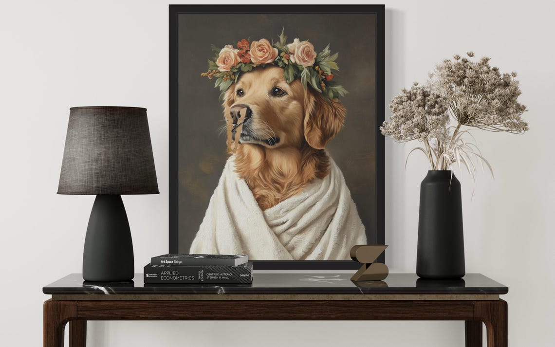 Golden Retriever Flower Crown Clothespin Funny Bathroom Poster - Image 4