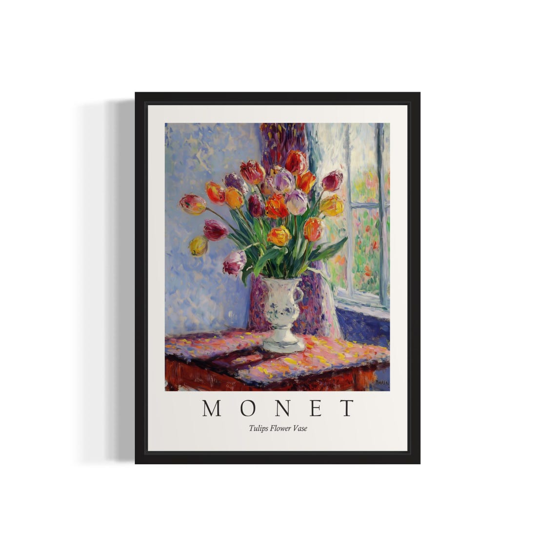 Tulips Flower Vase Colorful Bouquet by Window Monet Art Poster