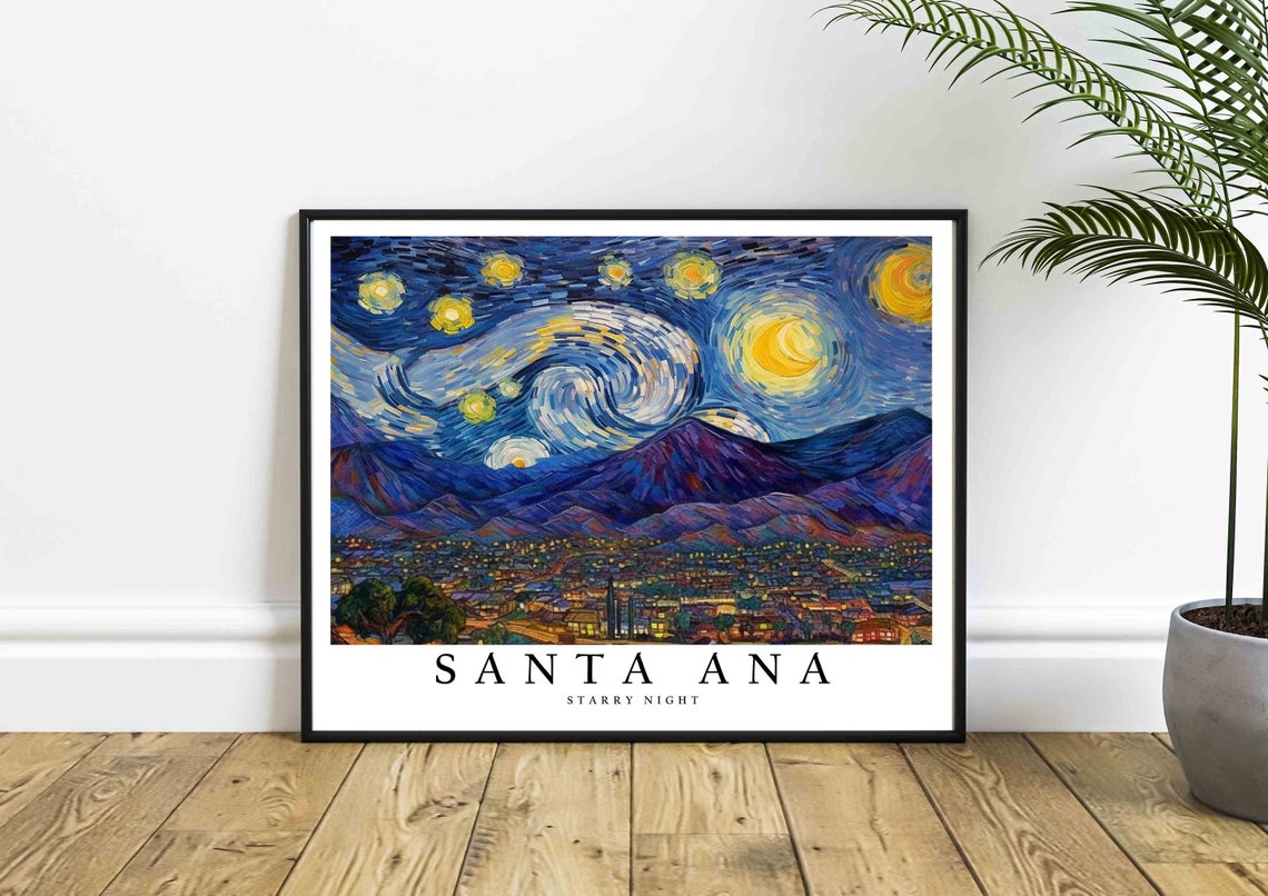 Santa Ana Starry Night Van Gogh Style City Lights Art Poster - Image 4